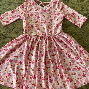 Dot Dot Smile Pink and Red V-Neck Sundress with 3/4 Sleeves